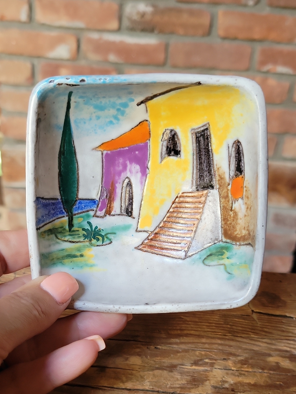 HERTA HUBER ROETH 1950's Hand-Painted Lake Garda Italian Village Pottery